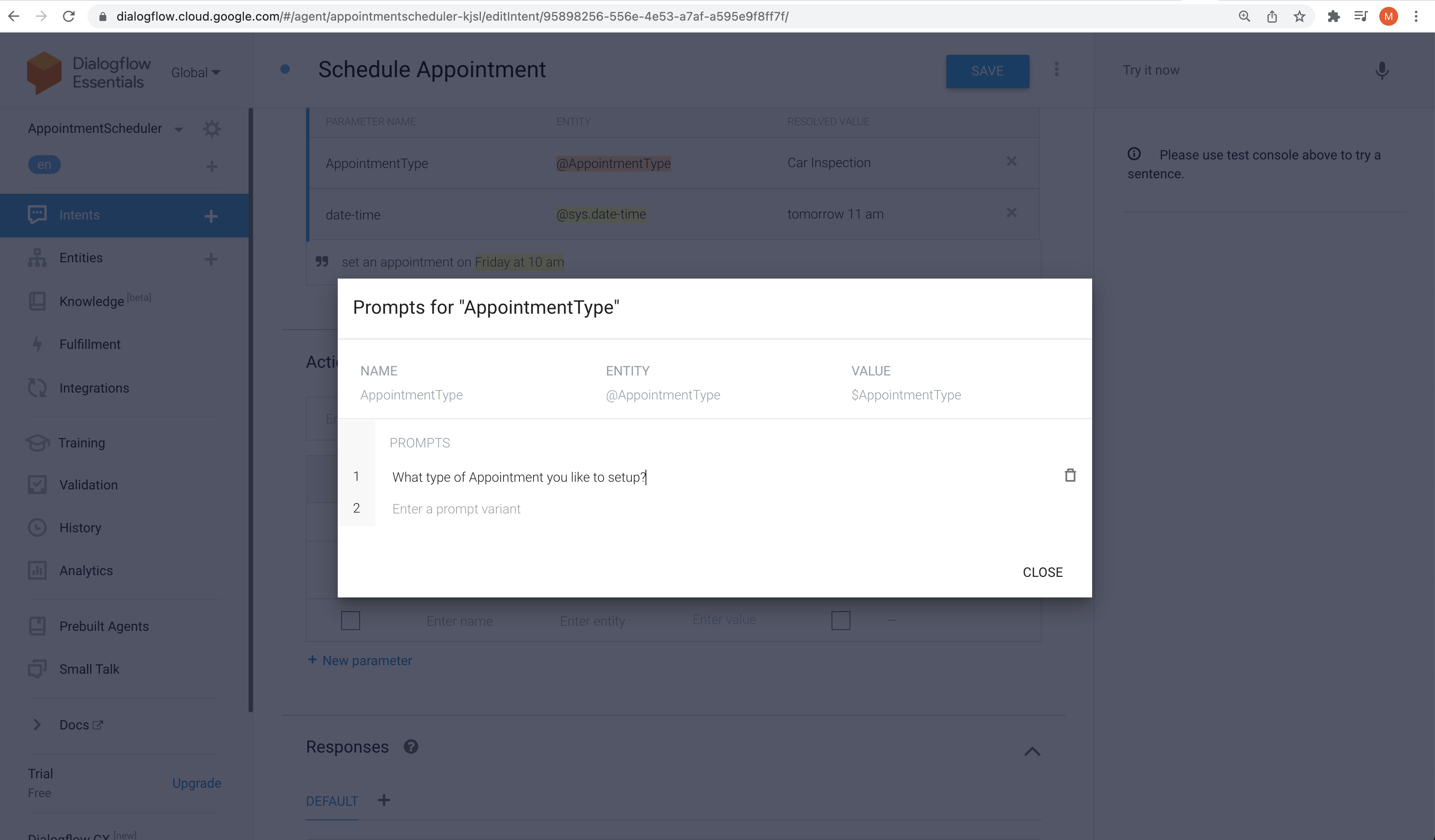 setting up appointment type