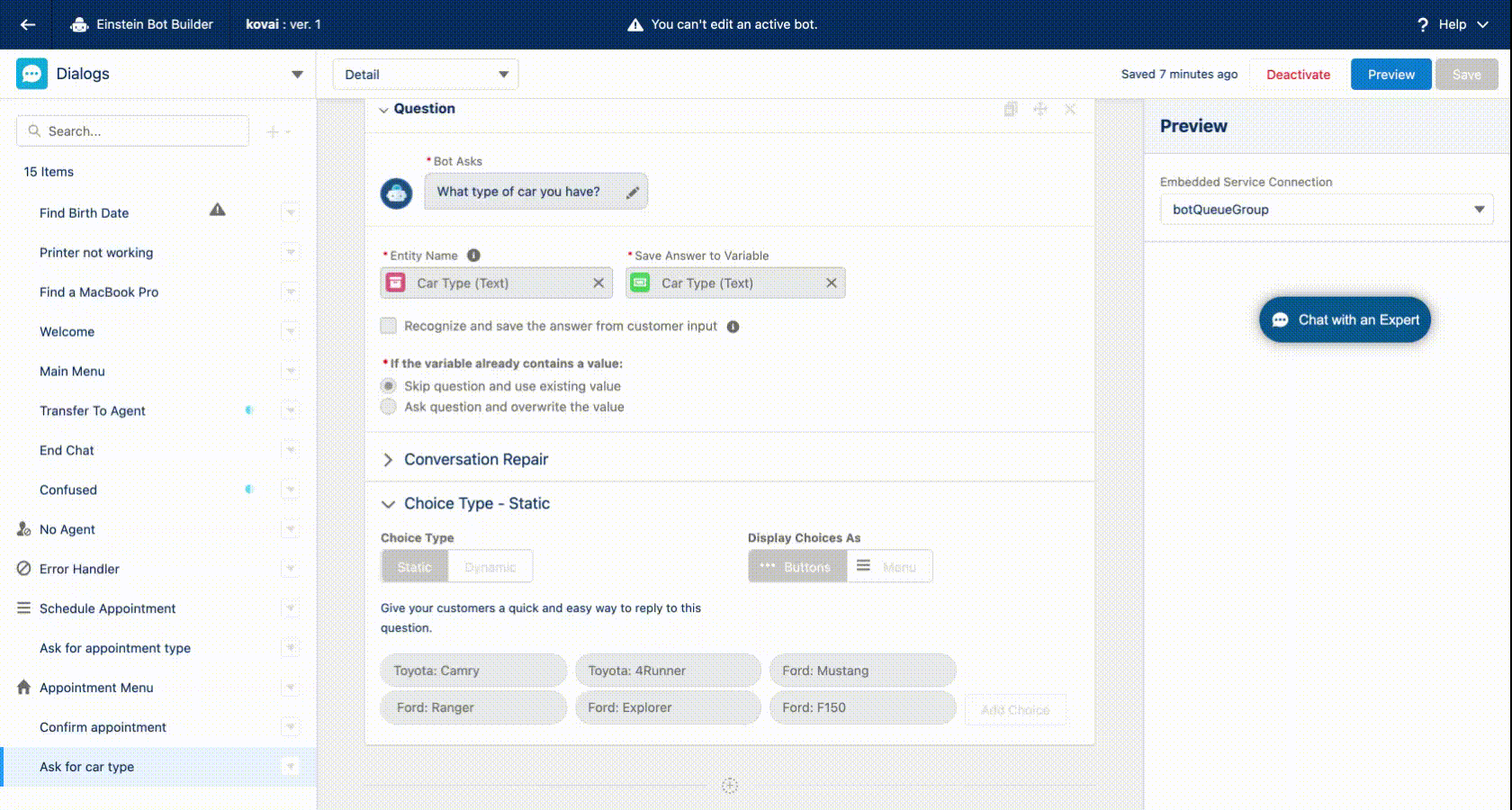 Einstein bot appointment scheduler setup