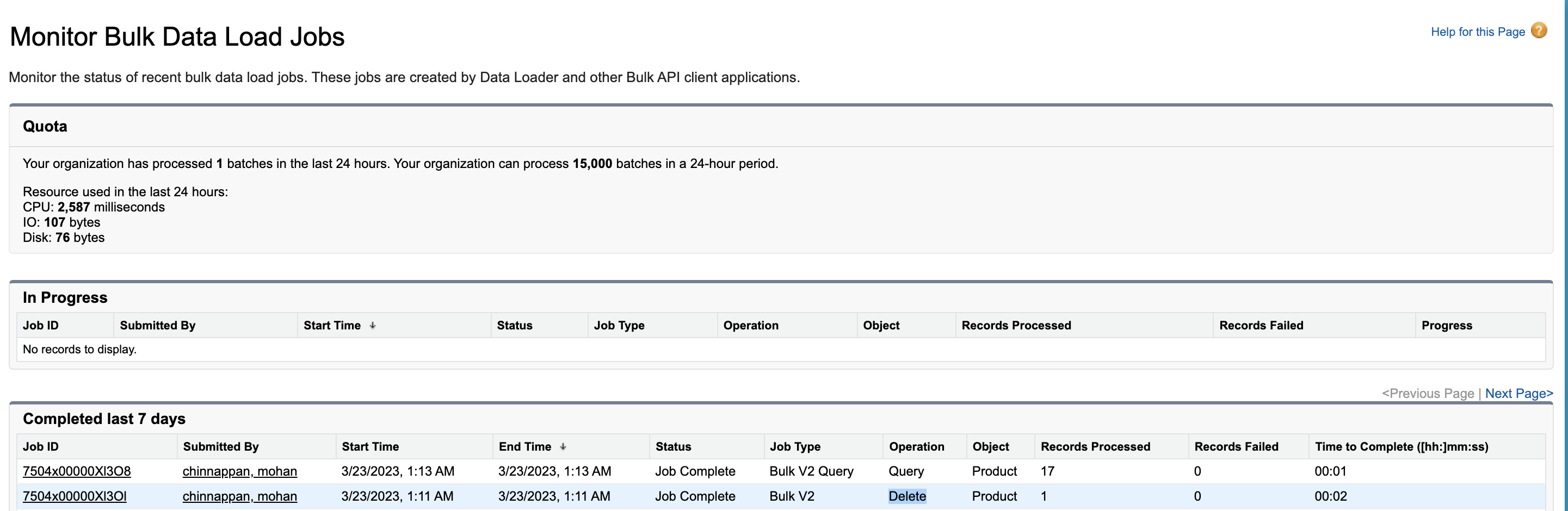 Bulk data status after delete and query